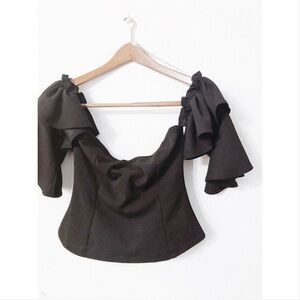 Gibiu ruffled sleeve off the shoulder crop top